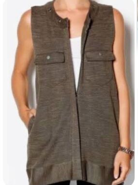 Free People Olive Green Highway Slub Knit Front Zip Sweater Vest Size Small